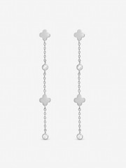 Simply Silver 925 Sterling Silver Crystal Clover Fine Long Drop Earrings - Image 1 of 1