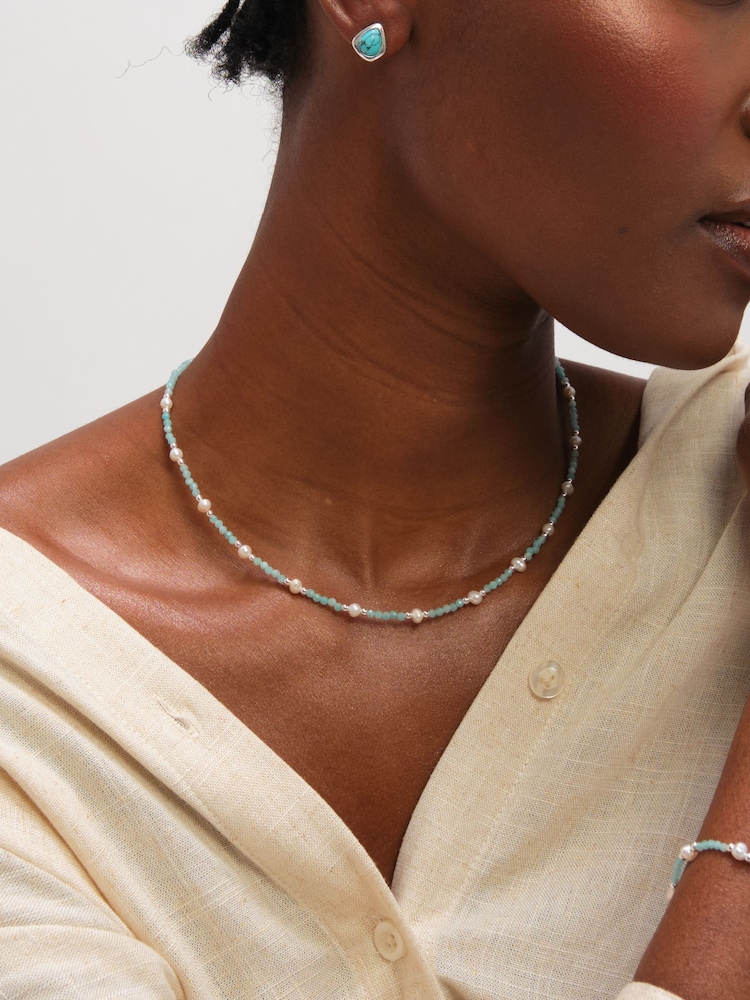 Inicio Turquoise Blue Simply Silver Pearl Necklace - Image 4 of 4