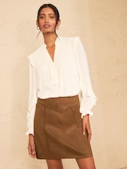 Love & Roses Tan Brown Faux Suedette Mini Skirt With Whipstitch Trim Detail - Image 4 of 4