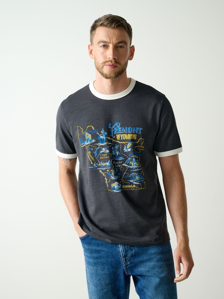 Black Graphic Ringer T-Shirt - Image 1 of 5 Black Graphic Ringer T-Shirt - Image 1 of 5