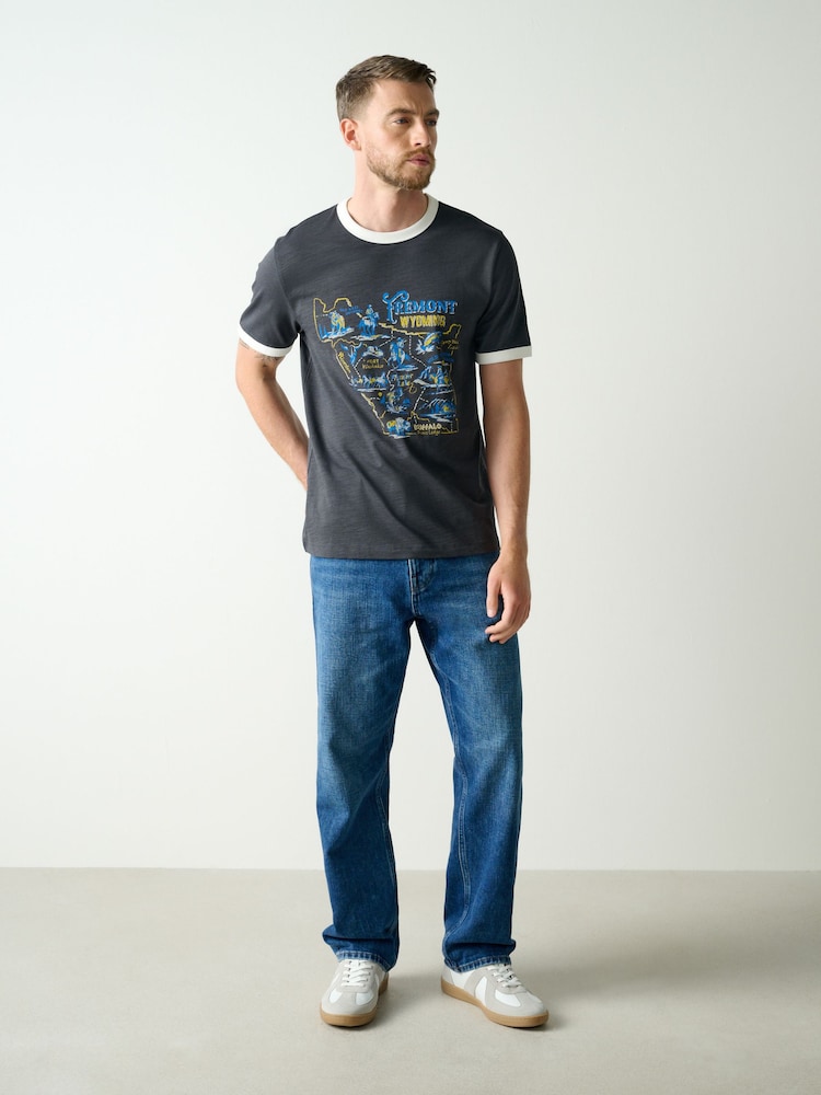 Black Graphic Ringer T-Shirt - Image 2 of 5 Black Graphic Ringer T-Shirt - Image 2 of 5