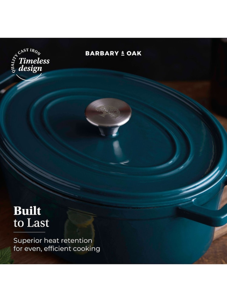 Barbary and Oak Teal Nattura Cast Iron Casserole 3.2L Cooking Pot - Image 2 of 2 Barbary and Oak Teal Nattura Cast Iron Casserole 3.2L Cooking Pot - Image 2 of 2