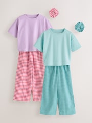 Pink/Green Woven Wide Leg Pyjamas 2 Pack (3-16yrs) - Image 1 of 9