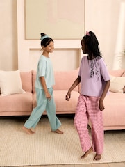 Pink/Green Woven Wide Leg Pyjamas 2 Pack (3-16yrs) - Image 8 of 9