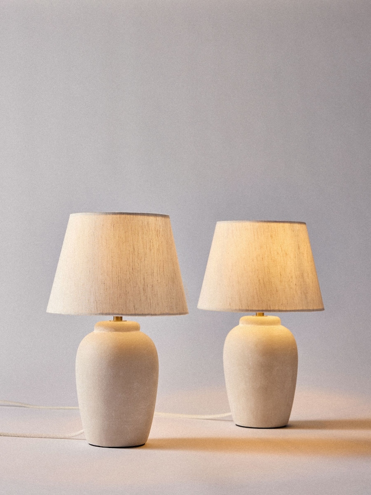 The Set 2 Pack Grey/Ecru Textured Ceramic Small Table Lamps - Image 1 of 5 The Set 2 Pack Grey/Ecru Textured Ceramic Small Table Lamps - Image 1 of 5