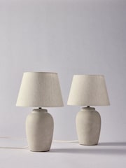 The Set 2 Pack Grey/Ecru Textured Ceramic Small Table Lamps - Image 2 of 5