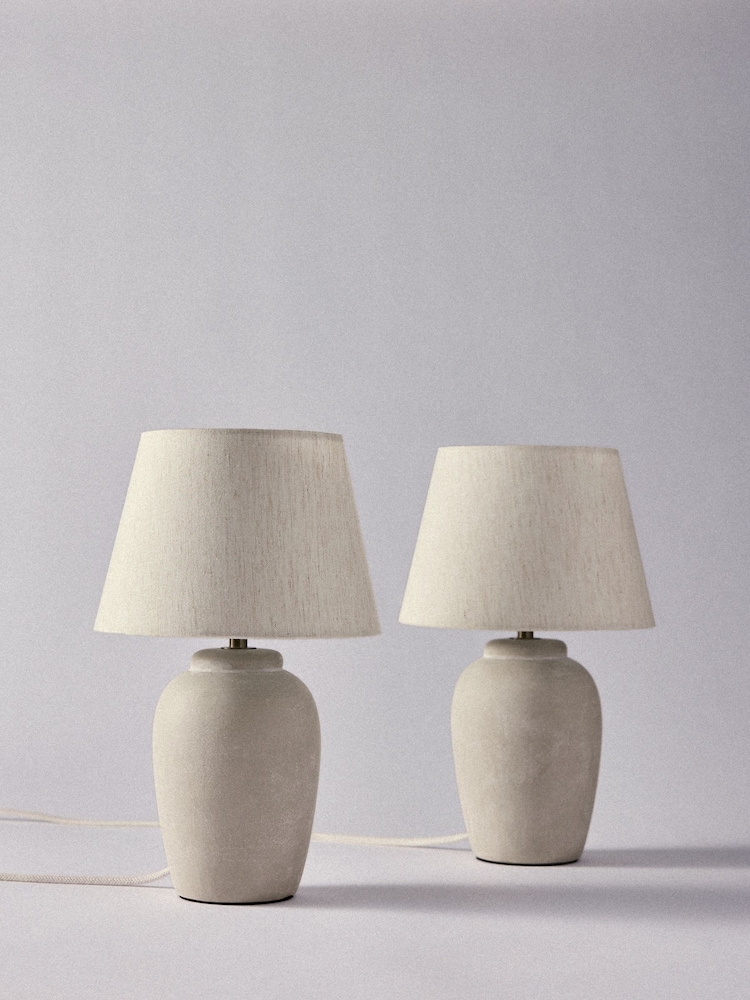 The Set 2 Pack Grey/Ecru Textured Ceramic Small Table Lamps - Image 2 of 5 The Set 2 Pack Grey/Ecru Textured Ceramic Small Table Lamps - Image 2 of 5