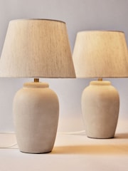 The Set 2 Pack Grey/Ecru Textured Ceramic Small Table Lamps - Image 3 of 5