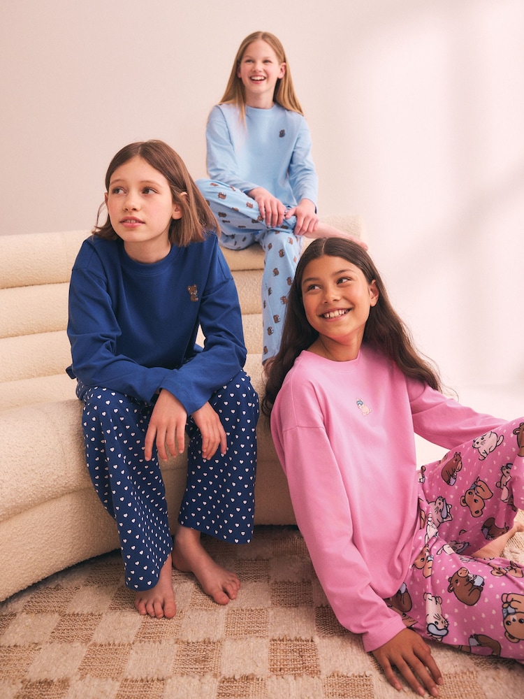 Pink/Blue Capybara Wide Leg Pyjamas 3 Pack (3-16yrs) - Image 2 of 12 Pink/Blue Capybara Wide Leg Pyjamas 3 Pack (3-16yrs) - Image 2 of 12