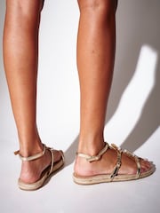 South Beach Gold Metallic Starfish Shell Embellished Sandals - Image 2 of 5