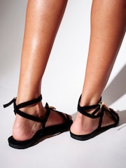 South Beach Black Faux Suede Starfish Strappy Sandals - Image 2 of 5