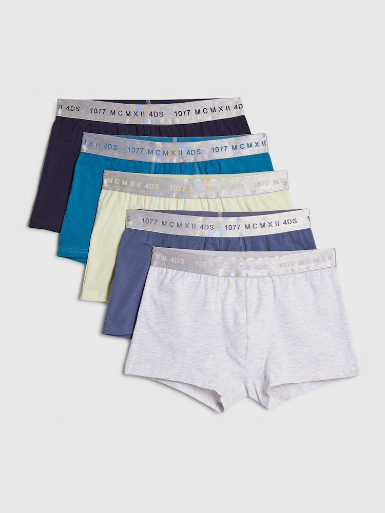 River Island Yellow Multicoloured Waistband Trunks 5 Pack - Image 1 of 1
