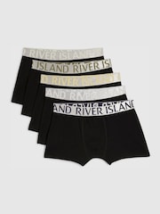River Island Black Metallic Waistband Trunks 5 Pack - Image 1 of 1