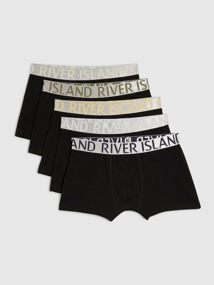 River Island Black Metallic Waistband Trunks 5 Pack - Image 1 of 1