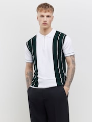River Island Green Slim Fit Block Stripe Knit Polo Shirt - Image 1 of 4