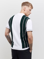 River Island Green Slim Fit Block Stripe Knit Polo Shirt - Image 2 of 4