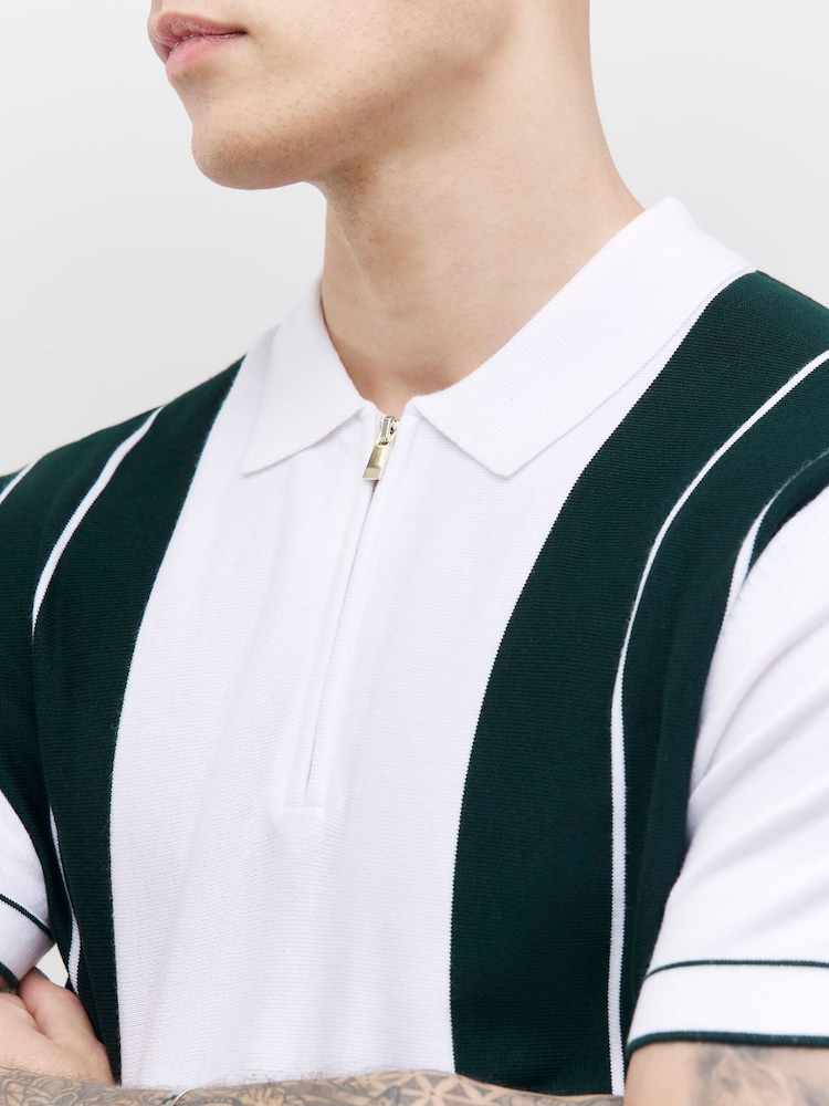 River Island Green Slim Fit Block Stripe Knit Polo Shirt - Image 4 of 4