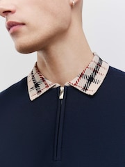 River Island Slim Fit Check Collar Knit Polo Shirt - Imaginea 4 din 4