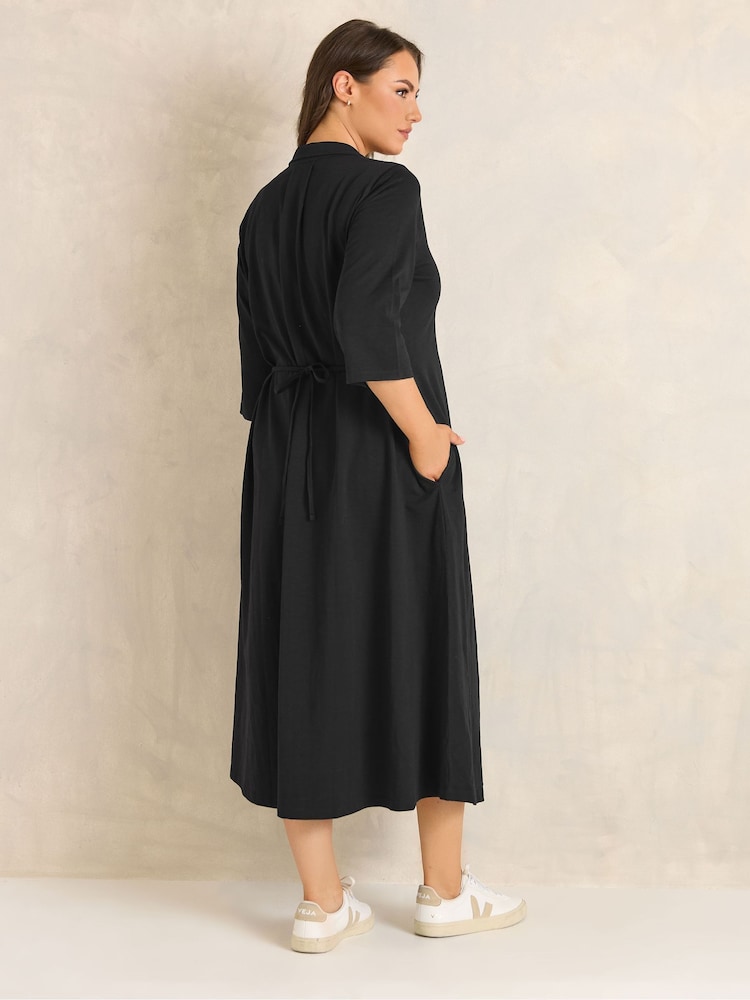Evans Black Short Sleeve Jersey Collar Henley Dress - Image 2 of 5 Evans Black Short Sleeve Jersey Collar Henley Dress - Image 2 of 5