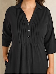 Evans Black Short Sleeve Jersey Collar Henley Dress - Image 4 of 5