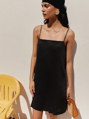BHOEM Black 100% Linen Mini A Line Strap Dress - Image 5 of 5