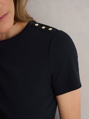 Hobbs Blue Eva Ribbed T-Shirt - Image 3 of 4