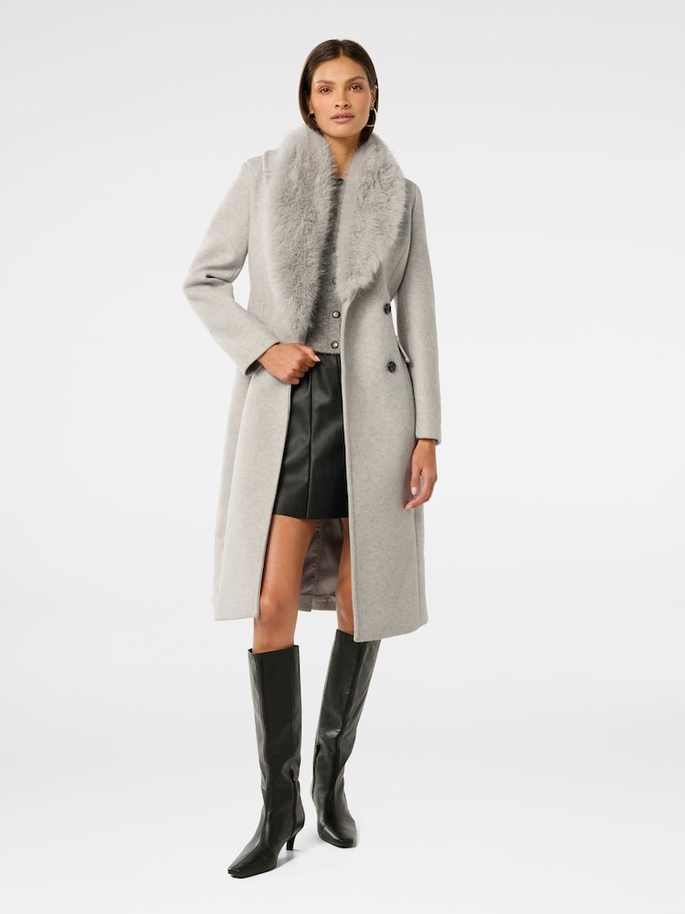 Forever New Grey Chelsea Double Breasted Fur Collared Coat - Image 1 of 5 Forever New Grey Chelsea Double Breasted Fur Collared Coat - Image 1 of 5