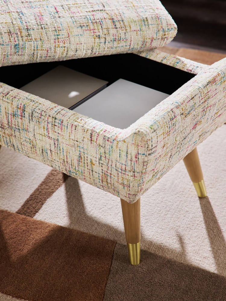 Multi Chenille Natural Wilson Storage Footstool - Image 2 of 6 Multi Chenille Natural Wilson Storage Footstool - Image 2 of 6