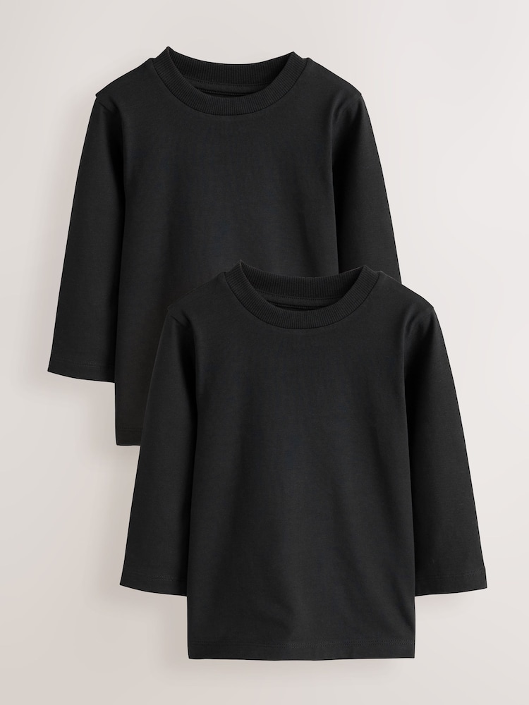 Black Long Sleeve Plain T-Shirts 2 Pack (3mths-7yrs) - Image 1 of 6 Black Long Sleeve Plain T-Shirts 2 Pack (3mths-7yrs) - Image 1 of 6
