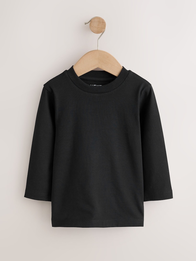 Black Long Sleeve Plain T-Shirts 2 Pack (3mths-7yrs) - Image 2 of 6 Black Long Sleeve Plain T-Shirts 2 Pack (3mths-7yrs) - Image 2 of 6