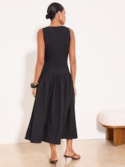 Lipsy Black Boat Neck Scalloped Buttoned Dropped Waist Midi Dress - Image 4 of 5