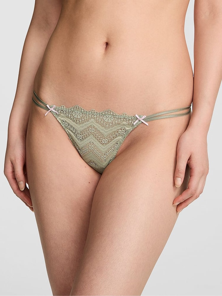 Victoria's Secret Pink Slate Green G-String Crochet Lace Knickers - Image 1 of 2 Victoria's Secret Pink Slate Green G-String Crochet Lace Knickers - Image 1 of 2