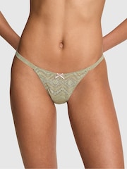 Victoria's Secret Pink Slate Green Mini Scoop Thong Crochet Lace Knickers - Image 1 of 2