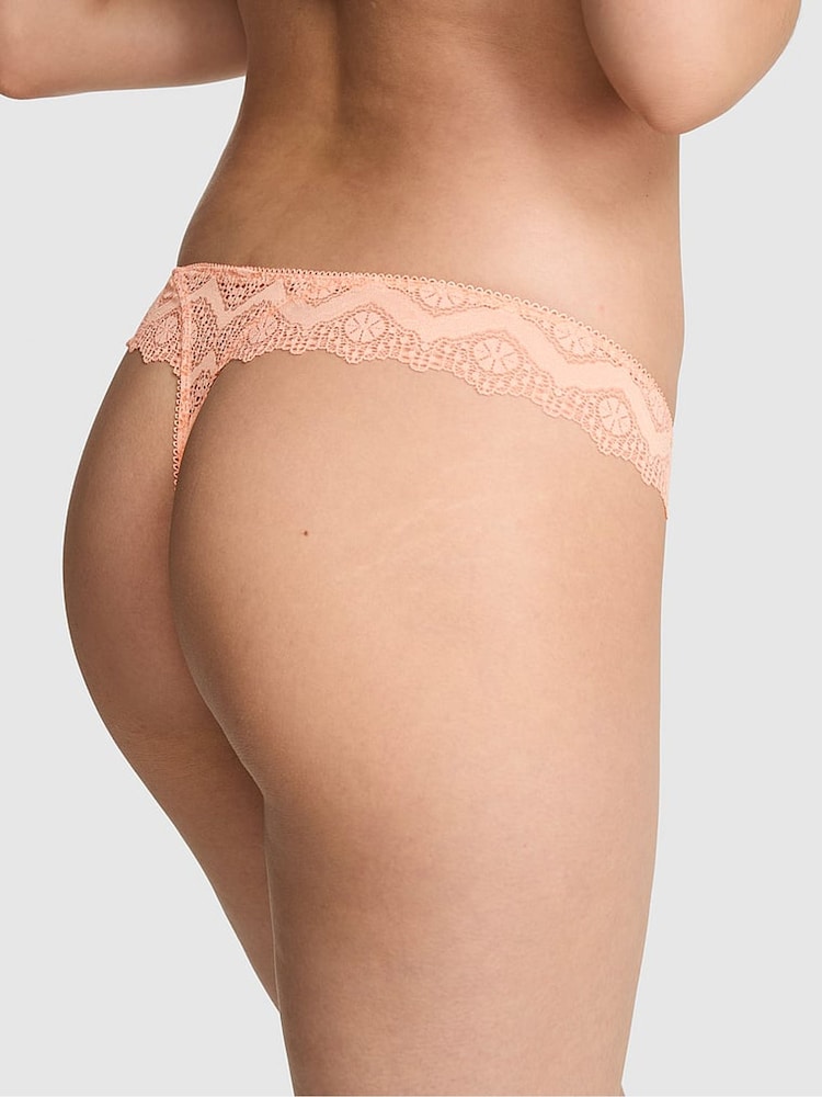 Victoria's Secret Pink Peach Tree Orange Thong Crochet Lace Knickers - Image 2 of 2