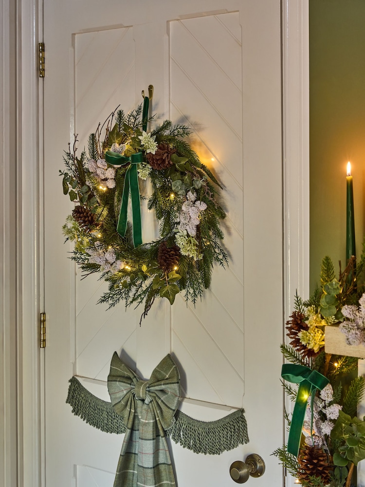 Laura Ashley Green Pre Lit Pine Christmas Wreath - Image 2 of 5 Laura Ashley Green Pre Lit Pine Christmas Wreath - Image 2 of 5