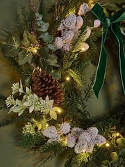 Laura Ashley Green Pre Lit Pine Christmas Wreath - Image 3 of 5