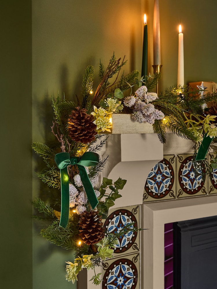 Laura Ashley Green Pre Lit Pinecone Christmas Garland - Image 2 of 4 Laura Ashley Green Pre Lit Pinecone Christmas Garland - Image 2 of 4
