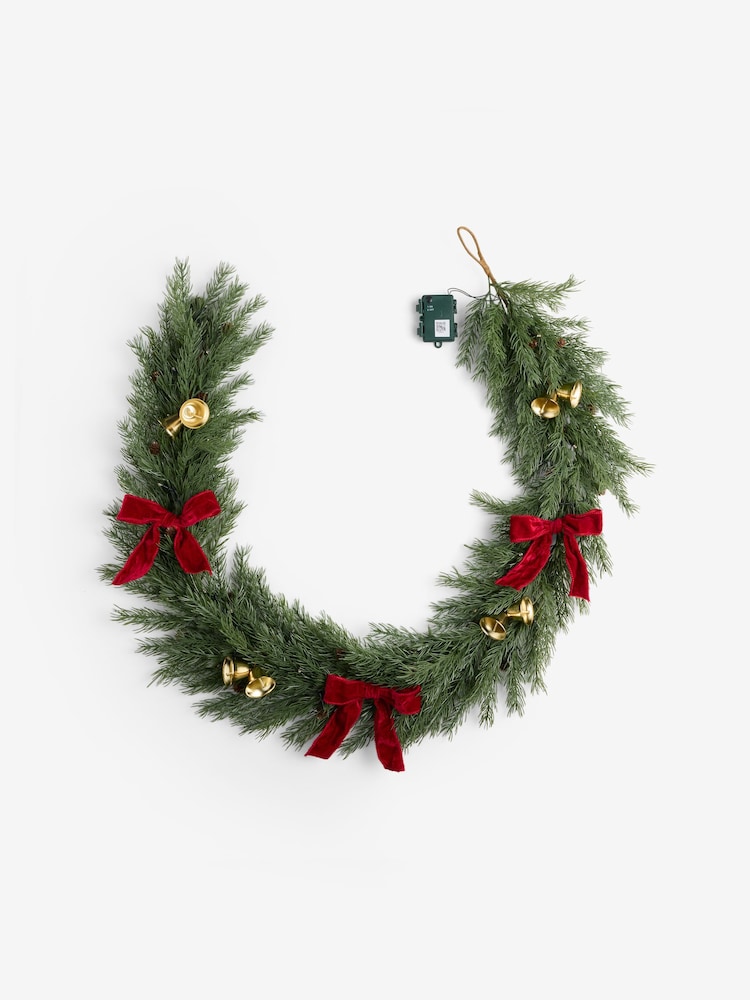 Laura Ashley Green Pre Lit Bell Christmas Garland - Image 1 of 1 Laura Ashley Green Pre Lit Bell Christmas Garland - Image 1 of 1