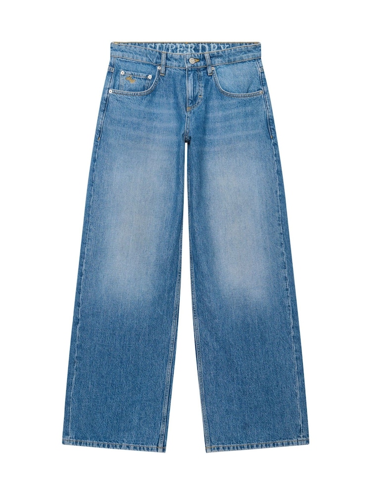 Superdry Wash Blue Mid Rise Baggy Jeans - Image 1 of 2