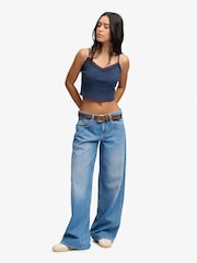 Superdry Wash Blue Mid Rise Baggy Jeans - Image 3 of 7