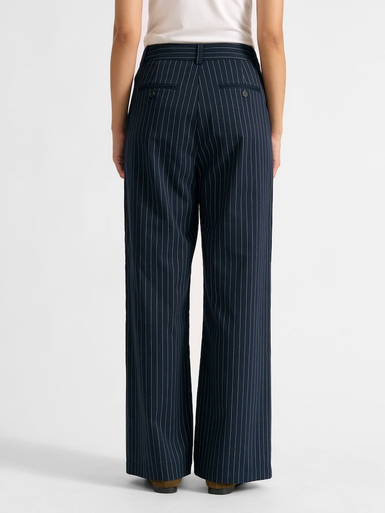 Albaray Navy Blue Pinstripe Pleat Trousers - Image 2 of 4 Albaray Navy Blue Pinstripe Pleat Trousers - Image 2 of 4