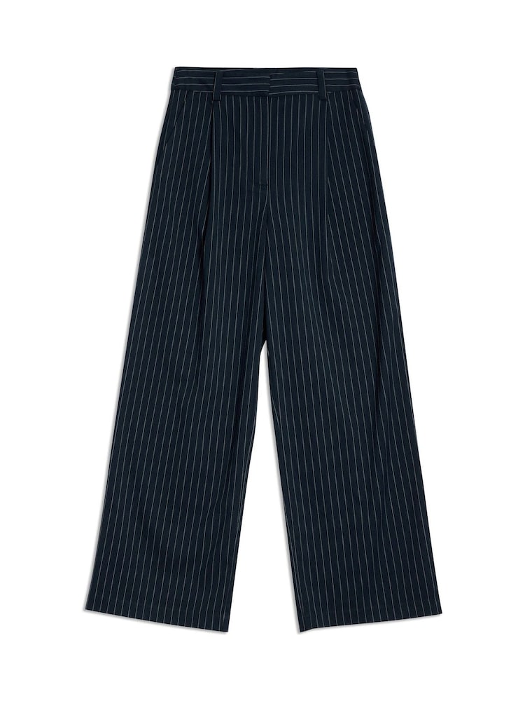 Albaray Navy Blue Pinstripe Pleat Trousers - Image 4 of 4 Albaray Navy Blue Pinstripe Pleat Trousers - Image 4 of 4