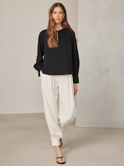 Black Long Sleeve V-Neck Overhead Blouse - Image 2 of 6