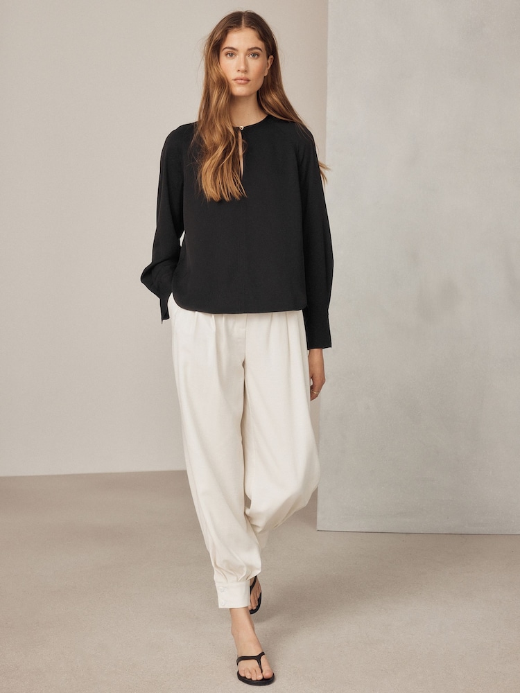 Black Long Sleeve V-Neck Overhead Blouse - Image 2 of 6