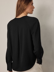 Black Long Sleeve V-Neck Overhead Blouse - Image 3 of 6