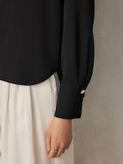 Black Long Sleeve V-Neck Overhead Blouse - Image 4 of 6