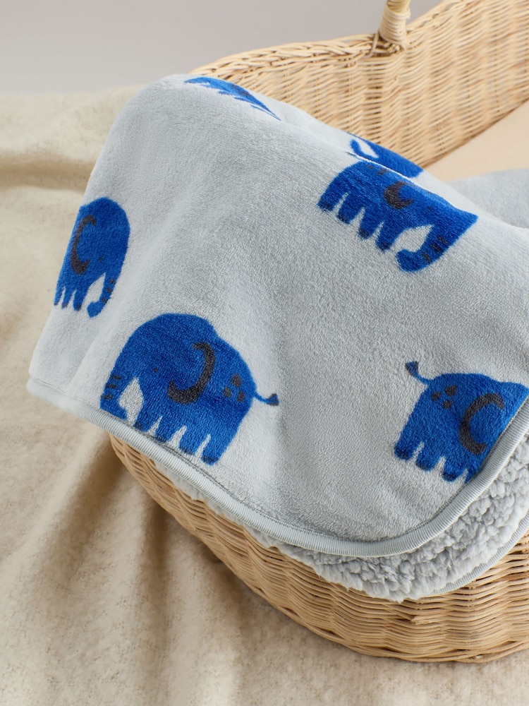 Blue Elephant Fleece Baby Blanket - Image 2 of 5 Blue Elephant Fleece Baby Blanket - Image 2 of 5