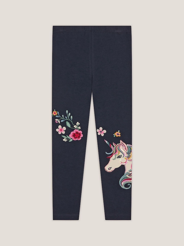 Monsoon Blue Embroidered Unicorn Leggings - Image 2 of 4