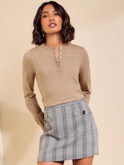Friends Like These Neutral Crew Neck Knit Henley Top - Image 1 of 5