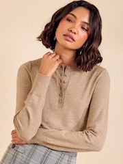 Friends Like These Neutral Crew Neck Knit Henley Top - Image 4 of 5
